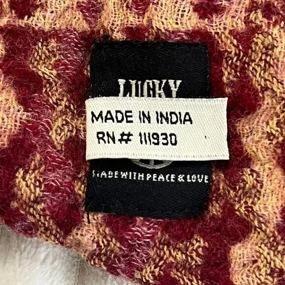 LUCKY Scares scarfs paisley print Fringes Boho Hippie red/gold Wool one size - Picture 7 of 7